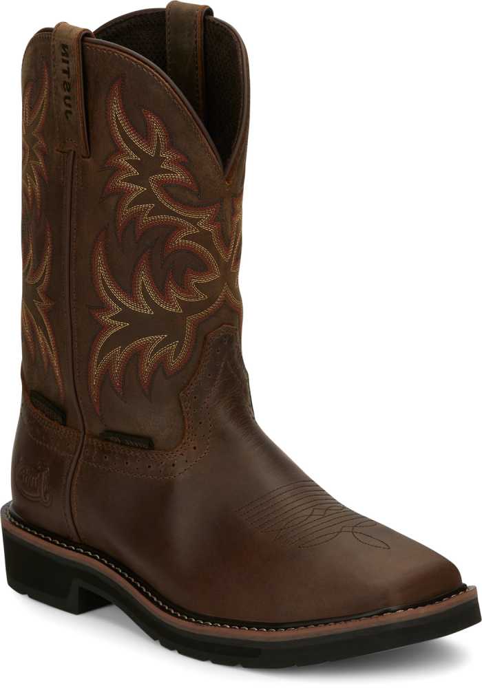 view #1 of: Justin JUSE4690 Driller, Men's, Brown, Steel Toe, EH, WP, 11 Inch, Pull On, Work Boot