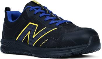 New Balance NBMIDEVOLBL Evolve, Men's, Black/Blue/Yellow, Alloy Toe, EH, Slip Resistant, Low Athletic, Work Shoe