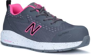 New Balance NBWIDLOGIGR Logic, Women's, Grey/Pink, Comp Toe, EH, PR, Slip Resistant, Low Athletic, Work Shoe