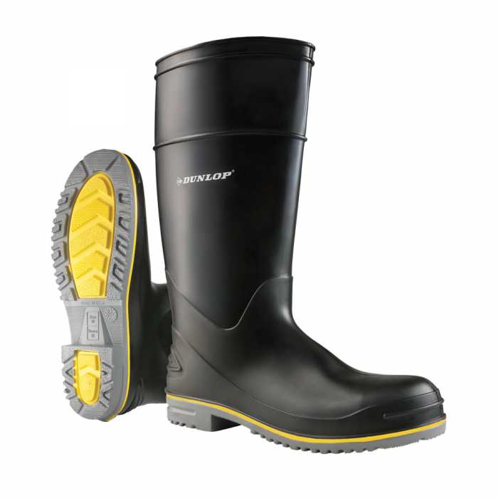 Dunlop 89908 Men's Black 16 Inch Waterproof, Polyblend PVC, Steel Toe, Pull On Boot