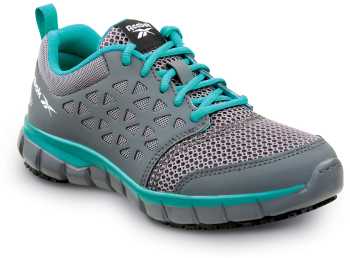 Reebok Work SRB030 Sublite, Women's, Grey/Turquoise, Athletic Style, MaxTRAX Slip Resistant, Soft Toe Work Shoe
