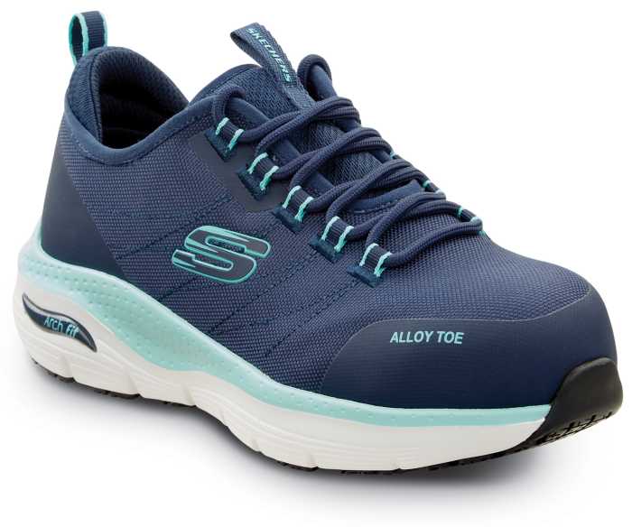 view #1 of: Zapato de trabajo antideslizante MaxTRAX, EH con puntera de aleaciÝn, estilo atlÒtico, azul marino/acqua, de mujer SKECHERS Work Arch Fit SSK108097NVAQ Sadie