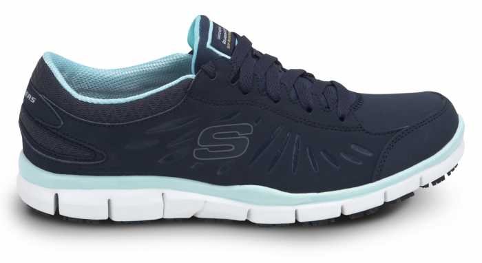 SKECHERS Work SSK405NVAQ Stacey Navy/Aqua Soft Toe, Slip Resistant, Low Athletic