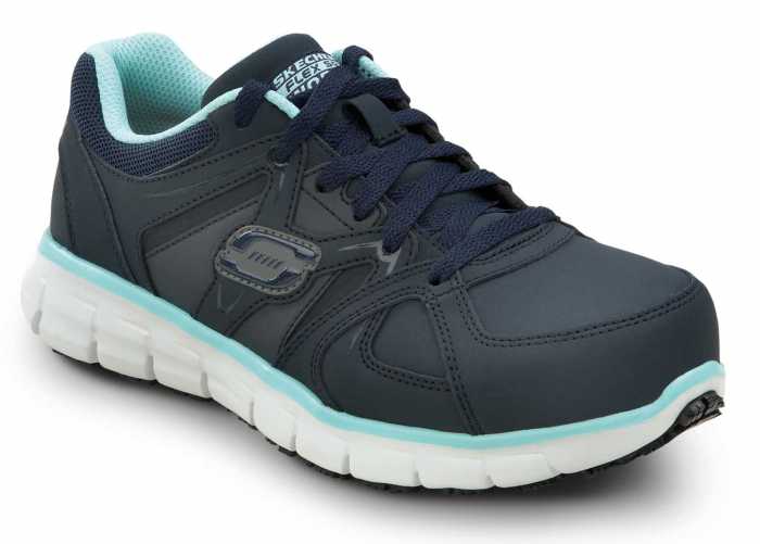 view #1 of: SKECHERS Work SSK406NVAQ Jackie, Women's, Navy/Aqua, Athletic Style, Alloy Toe, EH, MaxTRAX Slip Resistant, Work Shoe