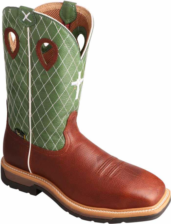 view #1 of: Twisted X TWMLCSM01 Men's, Cognac/Lime, Steel Toe, EH, Mt, 12 Inch, Pull On Boot