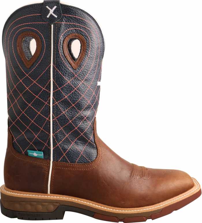 alternate view #2 of: Twisted X TWMXBAW01 Men's, Mocha/Navy, Alloy Toe, EH, 12 Inch, Pull On Boot