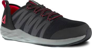 Zapato de trabajo, deportivo bajo, antideslizante, EH, con puntera de acero, negro/gris oscuro/rojo, para hombre, Reebok Work WGRB2213 Astroride
