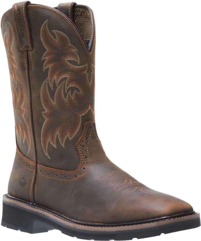 view #1 of: Wolverine WW10702 Men's Rancher, Dark Brown/Rust, Square Toe Steel Toe, EH, Pull On Boot